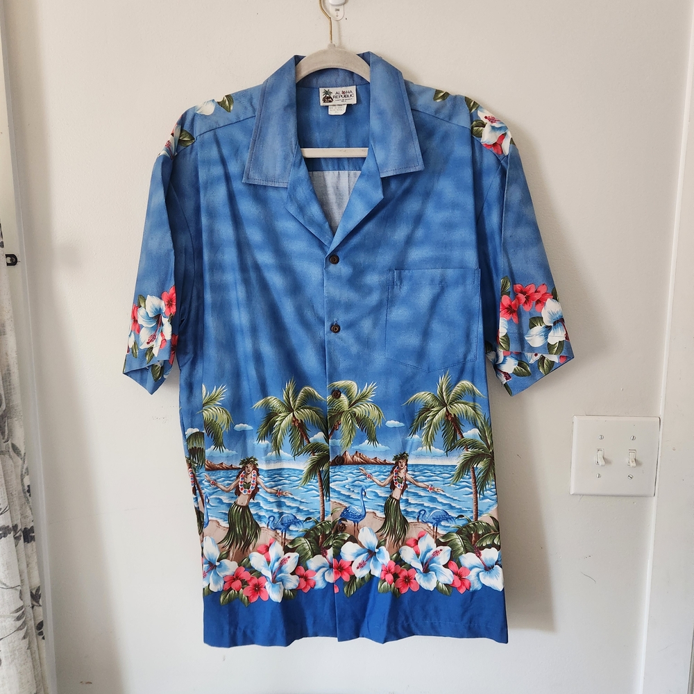 Tropical Blue Floral Men's Casual Shirt